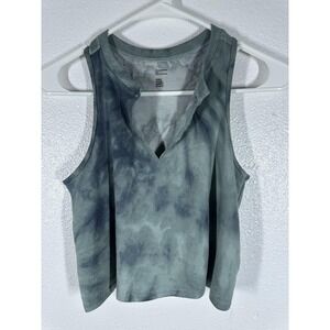Gilly Hicks Tank Top Womens XS Green Tie Dye Ribbed Cropped Split Neck Racerback